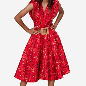 Floral short dress red